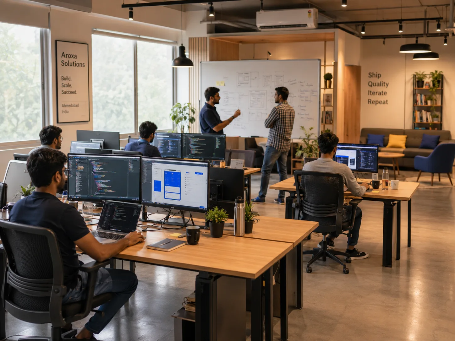 The Aroxa Solutions engineering team at work in the Ahmedabad studio