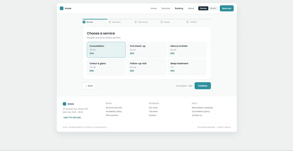 Aroxa Booking — screen 3