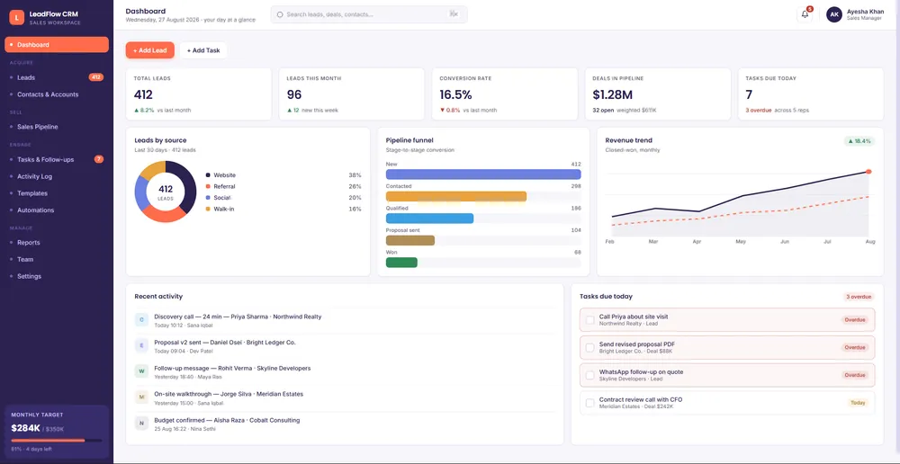 LeadFlow CRM — screen 1