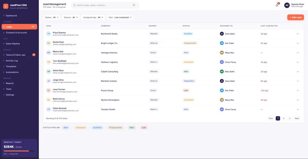 LeadFlow CRM — screen 2