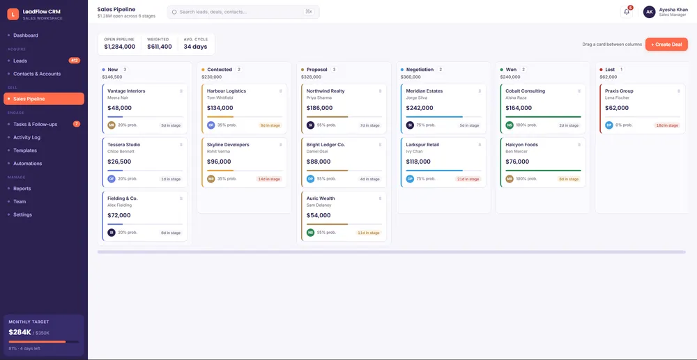 LeadFlow CRM — screen 3