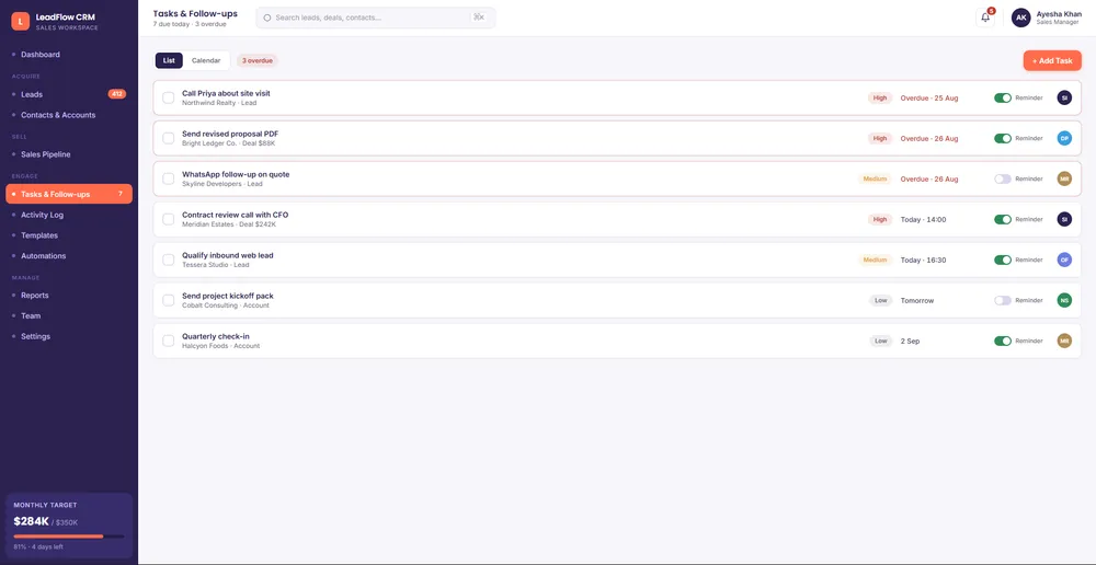 LeadFlow CRM — screen 5